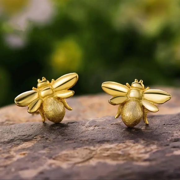 Artisan Made Textured Dainty Bee Earrings - Picture 4 of 12